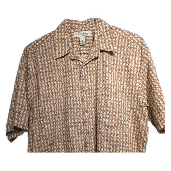 Tori Richard Other - Vtg Tori Richard Shirt Men L Brown Geometric Cotton Lawn Hawaiian Aloha Camp EUC